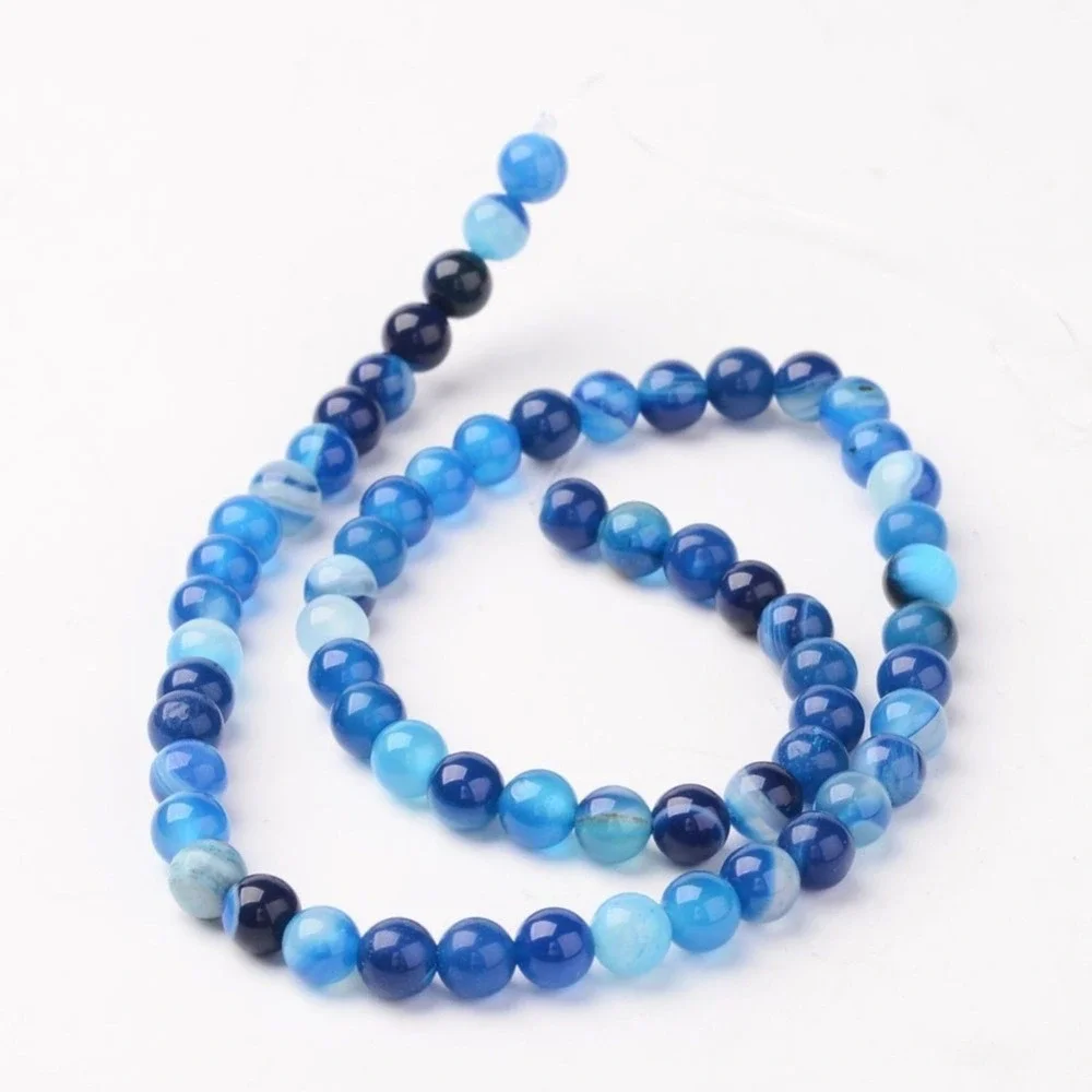 6MM Blue Agate Beads-ONE Gemstone Bead Strand-Jewelry Making Supplies Crafts NWT
